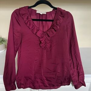 Loft XXS burgundy top with elastic at the waist